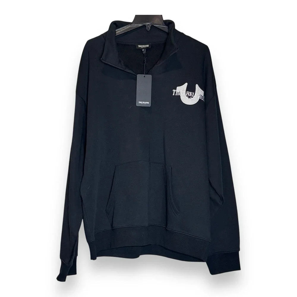 True Religion Relaxed Mock Quarter Zip‎ Embroidered Logo Size L Sweater